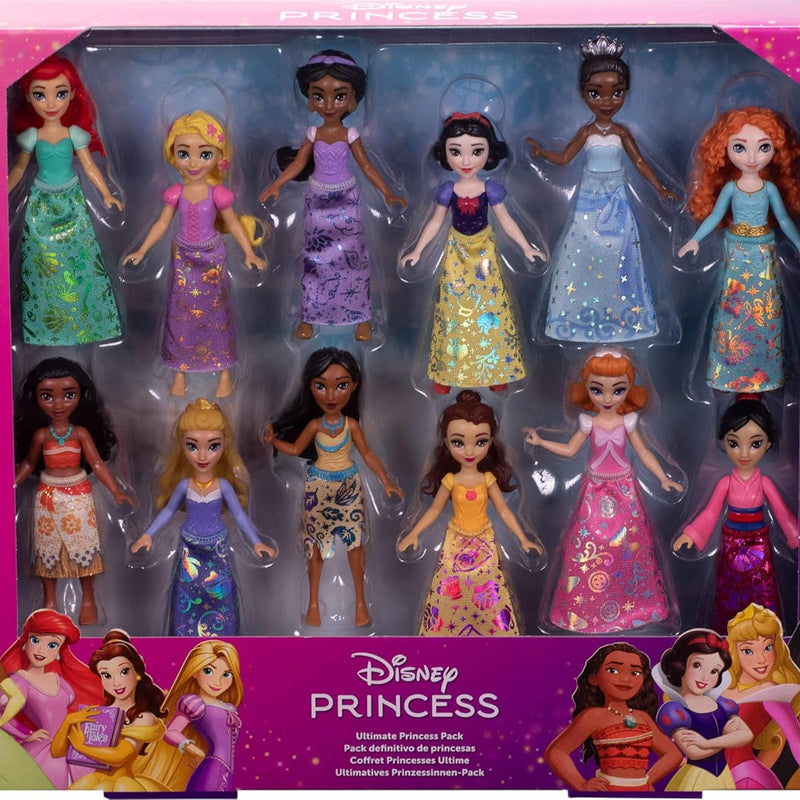 Mattel Disney Princess Toys, Ultimate Princess Pack with 12 Small Posable Dolls in Signature Outfits, Collectibles Inspired by Disney Movies (Amazon Exclusive)
