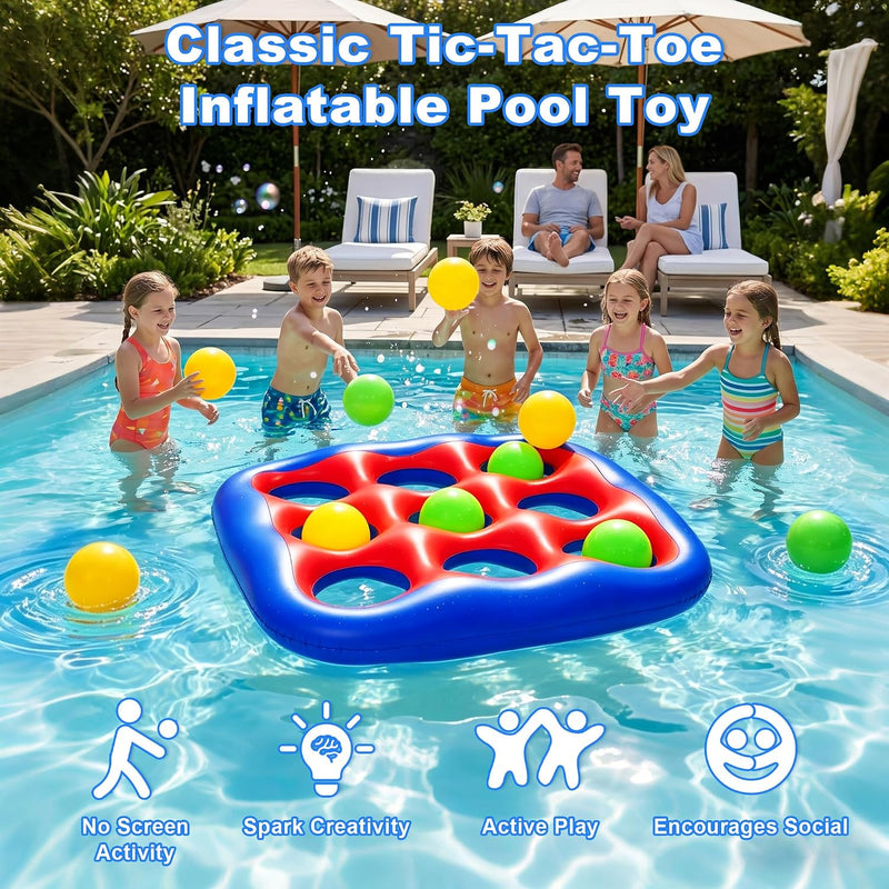Pool Games Set- Tic-Tac-Toe Inflatable Pool Toys with 10 Balls Fun Summer Swimming Pool Party Beach Lawn Outdoor Camping Party Float Game Water Ball Toys for Adults Teens Kids 2-10 Players