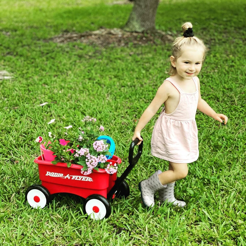 radio flyer push & pull walker wagon with garden tools, red, for kids 1-4 years old