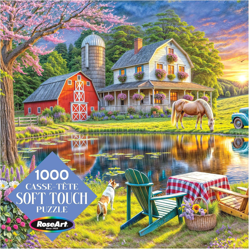 RoseArt Soft Touch Backyard Country Farm Scene 1000 Piece Jigsaw Puzzle for Adults