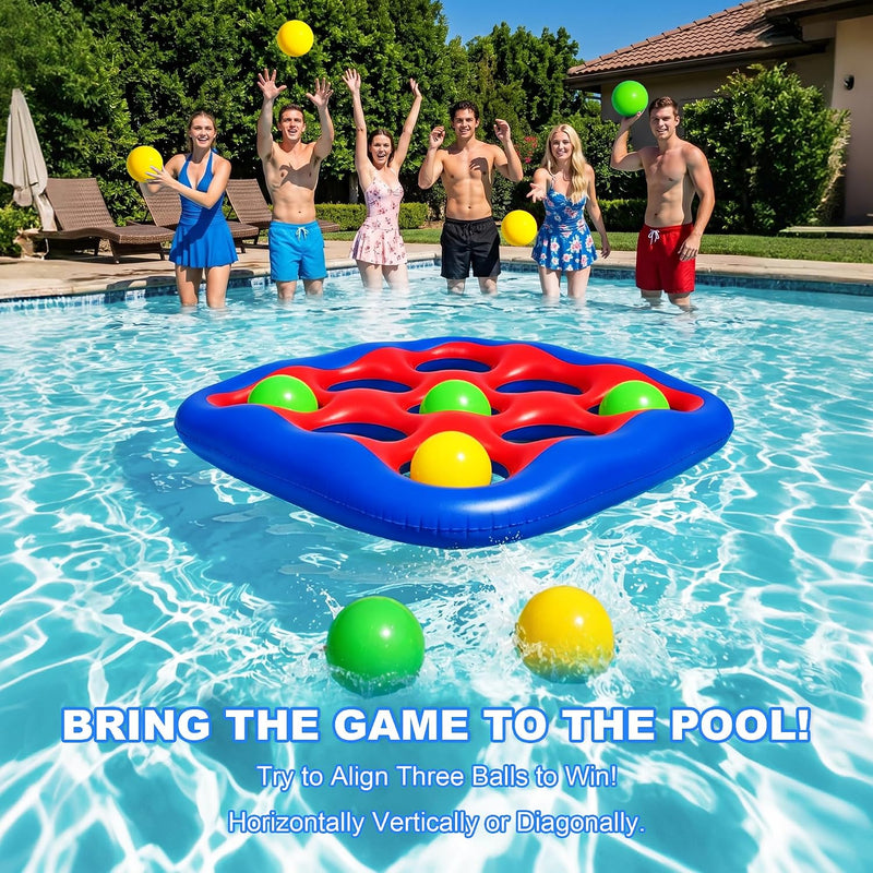 Pool Games Set- Tic-Tac-Toe Inflatable Pool Toys with 10 Balls Fun Summer Swimming Pool Party Beach Lawn Outdoor Camping Party Float Game Water Ball Toys for Adults Teens Kids 2-10 Players