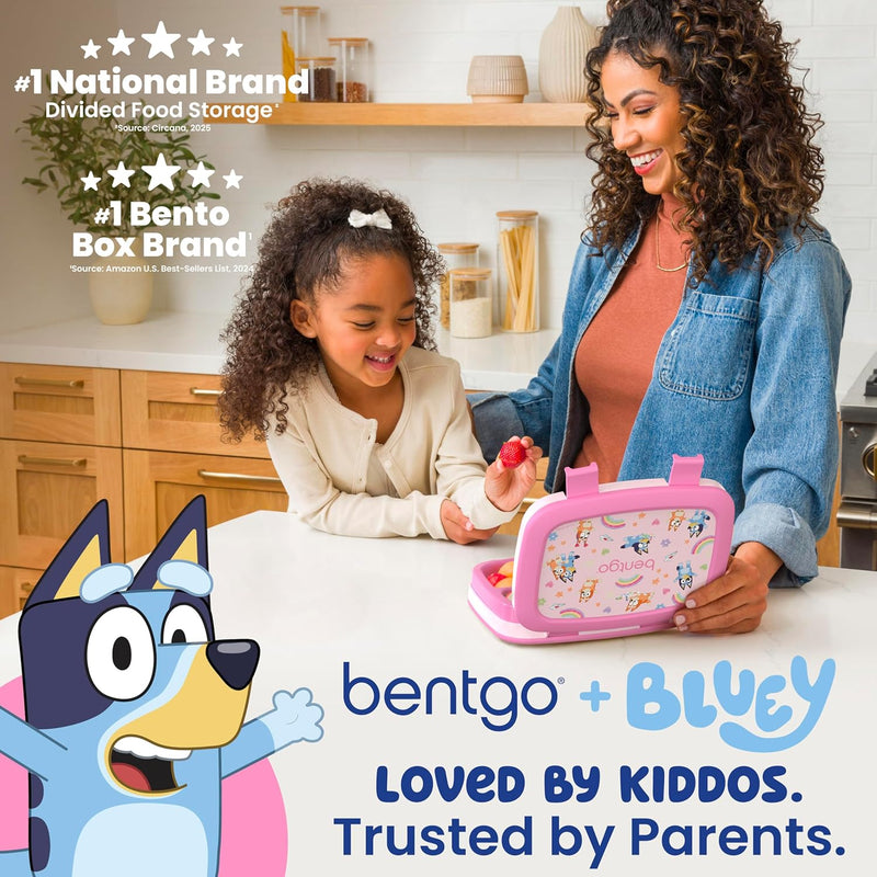 Bentgo + BLUEY Kids Prints Leak-Proof, 5-Compartment Bento-Style Kids Lunch Box - Ideal Portions for Ages 3-7, Durable, Drop-Proof, Dishwasher Safe, & PFAS & BPA-Free Materials (Hearts & Crafts)