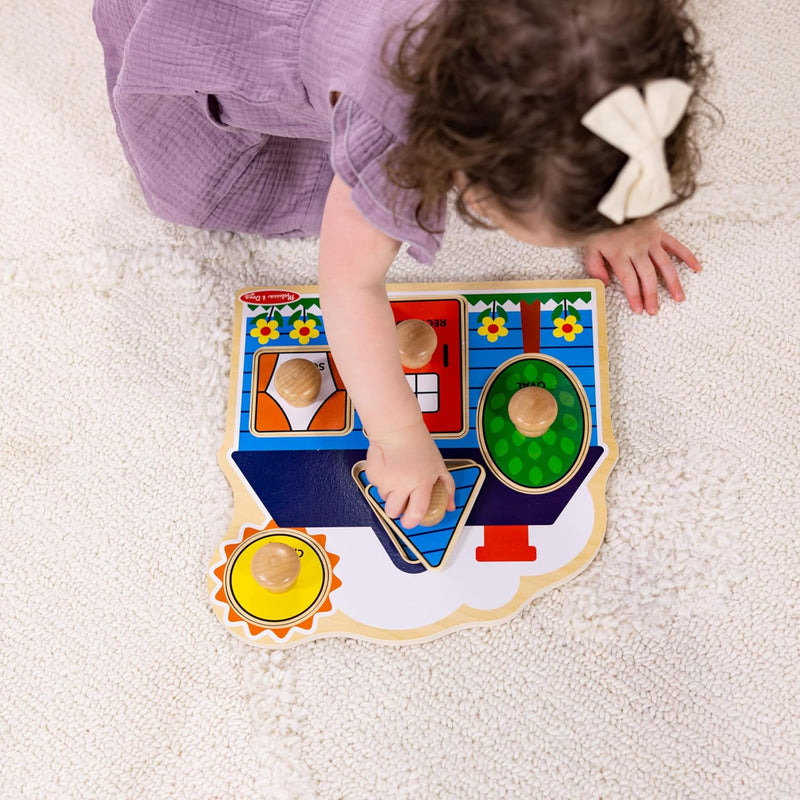 Melissa & Doug First Shapes Jumbo Knob Puzzle, Wooden Peg Puzzle, Ages 1+, Educational Toy for Shape Recognition