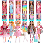6 Pack Fashion 11.5 inch American Toy Prinecess Dolls Playset with Outfits Dress Design and Accessories Like Handbag Hat Crown Necklace Suitcase (Gift Box Package)