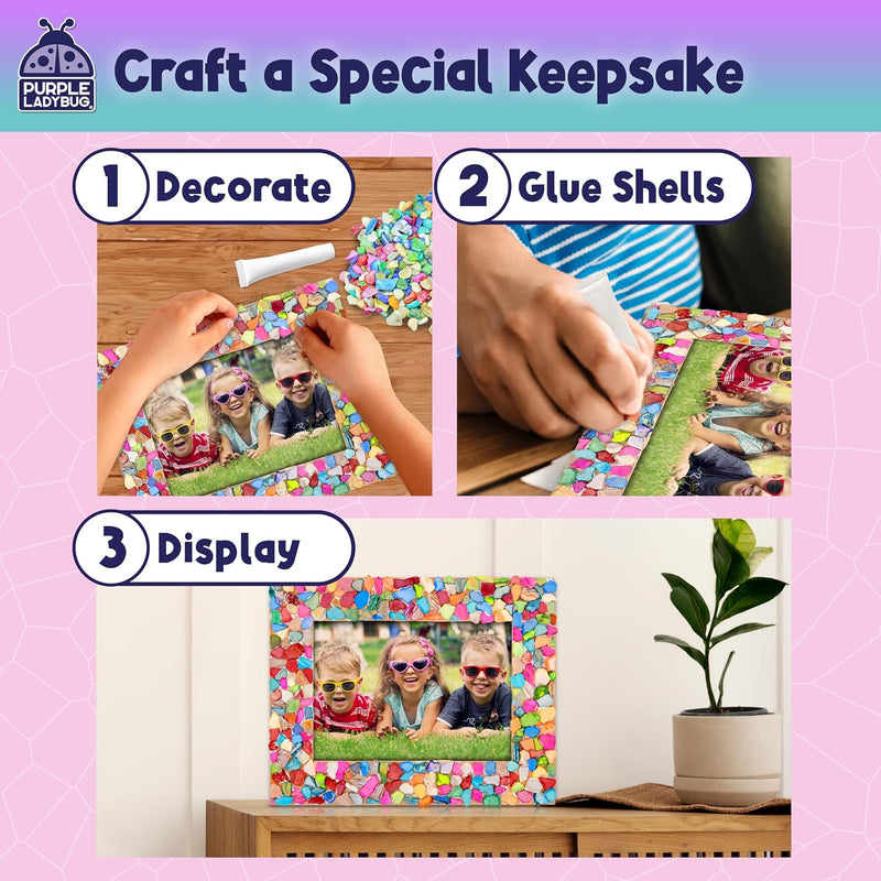 Mother of Pearl DIY Mosaic Photo Frame Craft Kit for Girls Ages 8-12 | Make-your-own Activity, Summer Projects, Tween Gift, 9 Year Old Birthday Present, Creative STEAM Activity