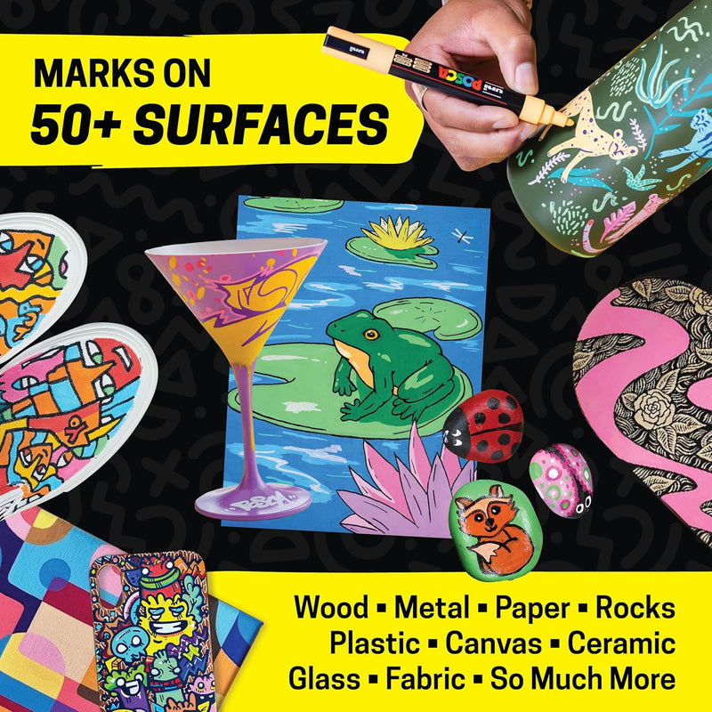 posca Paint Markers, 3M Fine Point Acrylic Paint Pens with Reversible Tips, Art Supplies For Gifts, Decorations Fabric, Metal, Glass, Wood and Canvas, Set of 15