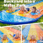 Sloosh Triple Water Slide with 3 BodyBoards, 22.5FT Lawn Water Slip Splash Pad Slide Summer Toy with Build in Advanced Sprinkler for Kids Adults Backyard Summer Water Fun