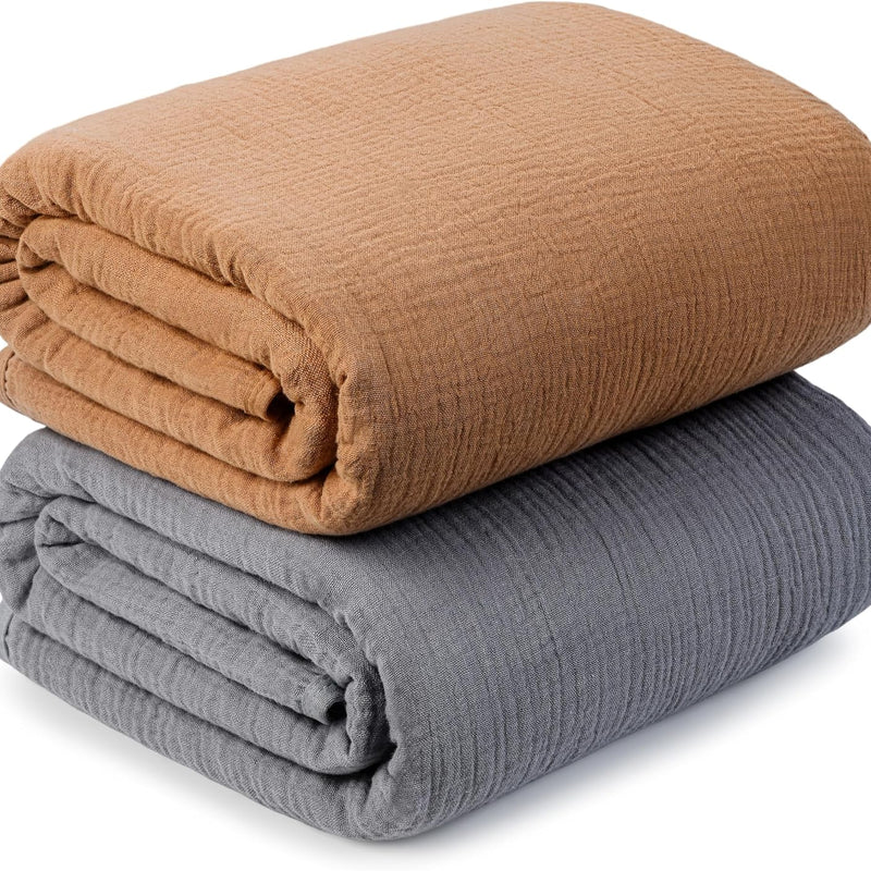 Muslin Swaddle Blankets for Newborn, 2 Pack Breathable Soft Receiving Blanket, Large 41 x 41 inches Swaddle Wrap Burping Clothes, Essentials Infant Shower Items. (Beige & Coffee)