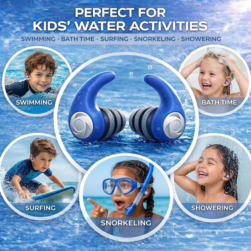 Waterproof Swimming Ear Plugs for Adults Kids, 3 Pairs Reusable Silicone | Reusable swim earplugs for pools, surfing, diving, showering and water sports, Keep Water Out and Ear Protection