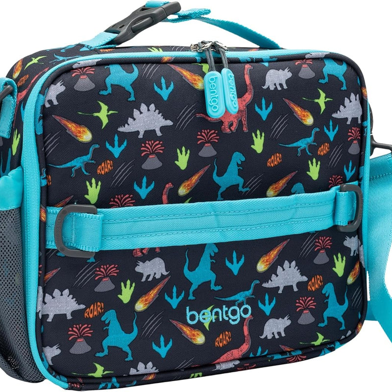 Bentgo Kids Lunch Bag - Durable, Double-Insulated Lunch Bag for Kids 3+; Holds Lunch Box, Water Bottle, & Snacks; Easy-Clean Water-Resistant Fabric & Multiple Zippered Pockets (Dinosaur)