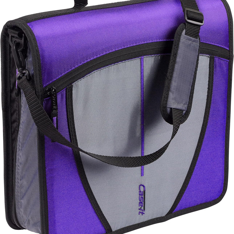 Case-it Mighty Zip Tab School Zipper Binder | 3-Inch O-Rings, 600-Sheet Capacity, 5-Subject Expanding File Folder, Multiple Pockets & Storage Organizer, Shoulder Strap | D-146 Jet Black