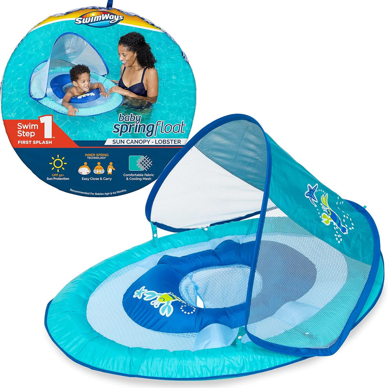 SwimWays Baby Spring Float with Adjustable Canopy and UPF Sun Protection for 9-24 Months