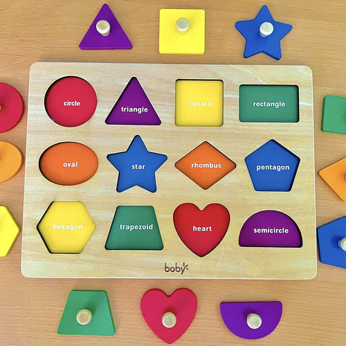 Dailyfunn Montessori Wooden Shape Peg Puzzles for 12-18-24 months, BPA-Free, Non-Toxic Paint