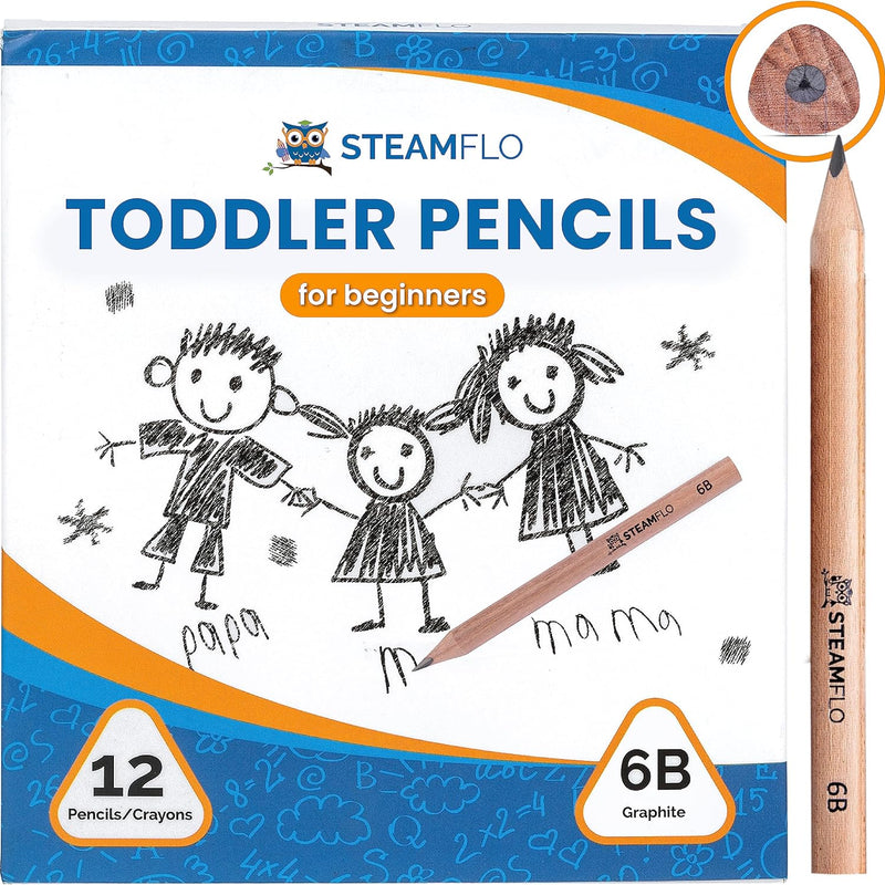 Learning Pencils For Toddlers 2-4 Years–Kids Pencils For Beginners, Toddlers And Preschoolers, Jumbo Triangle Shape With Soft Graphite (8pk+Sharpener)
