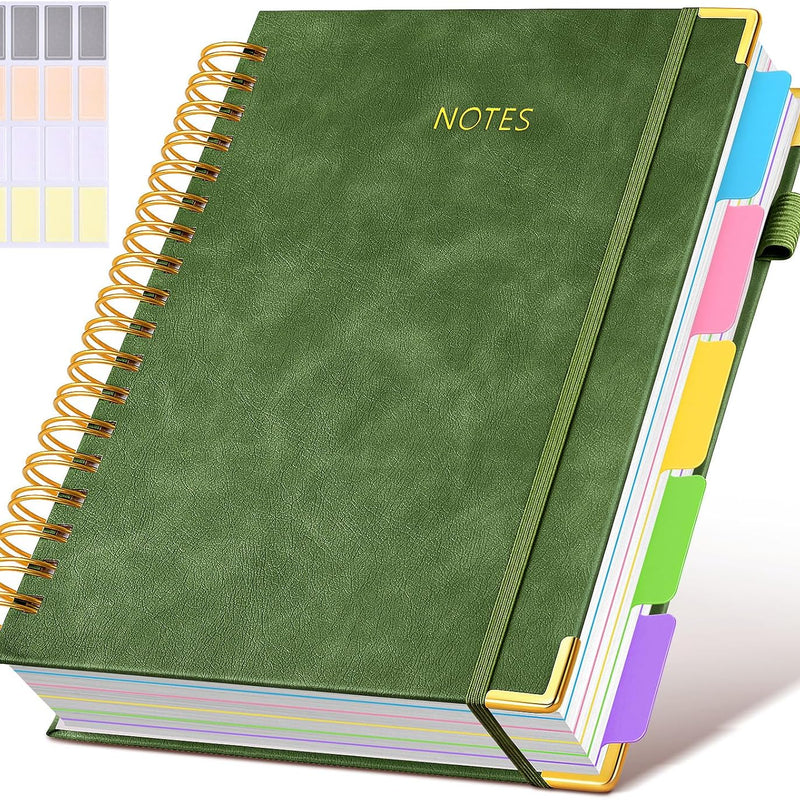 Hardcover Spiral Notebook Journal with Removable Dividers Tabs, 300 Pages Leather 5 Subject Notebook College Ruled, 8"x10" Large B5 Notebooks for Work School Note taking, Lined Journal for Women, Pink