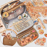 Fimibuke Capybara Backpack for School Girls, 30PCS Capybara Toddler School Supplies Stationery Set with Bookbag Pencil Case Pens Pencils Notebook for Back to School Kindergarten Elementary Student