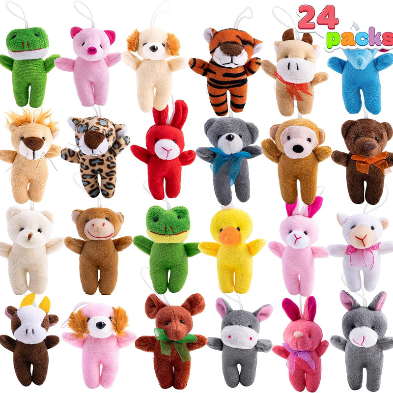 24-PC Mini Animal Plush Toy Assortment, Perfect for Kids Keychains and Party Favors