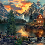 1000 Piece Jigsaw Puzzle for Adults - Mountain Cabin by a Lake - Challenging Puzzle Perfect for Game Nights - 1000 Piece for Adults. 20x27 inches