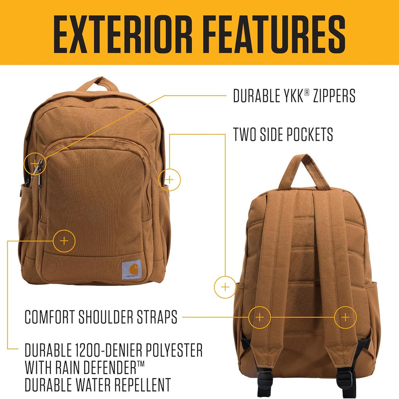 Carhartt 25L Classic Laptop Backpack, Durable Water-Resistant Pack W/ 16" Laptop Sleeve and Multiple Organizational Compartments, Black