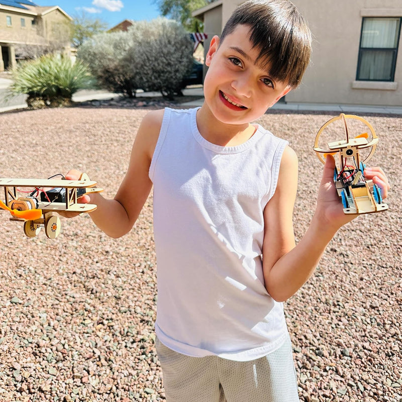 STEM Building Kits for Kids Ages 8-14: Solar Car, Biplane Glider, Binoculars, Wind Car