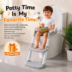 Orzbow Potty Training Seat with Step Stool, Adjustable Height, Anti-Slip | Safety Handles, Comfortable Seat Cushion, Splash Guard for Toddler Boys and Girls, Fits Most Toilets, Foldable Storage, Gray