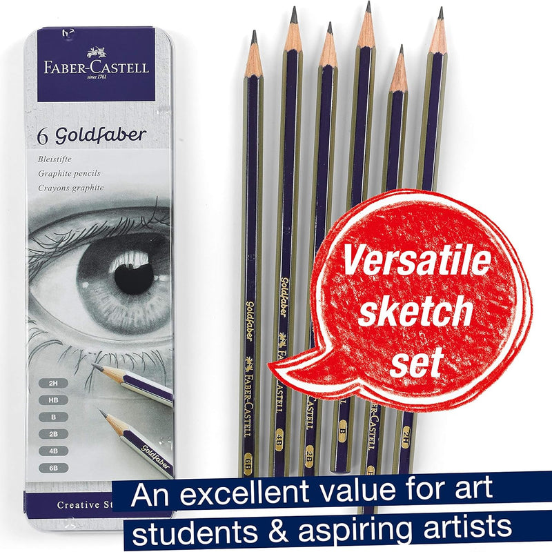 Faber-Castell Graphite Sketch Pencil Set - 6 Graphite Pencils (2H, HB, B, 2B, 4B, 6B), Drawing Pencils and Sketching Supplies