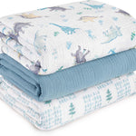 Muslin Swaddle Blankets for Newborn, 3 Pack Breathable Soft Receiving Blanket, Large 38 x 40 inches Swaddle Wrap Burping Clothes, Essentials Infant Shower Items, Toddler Gift (Blue Sea)