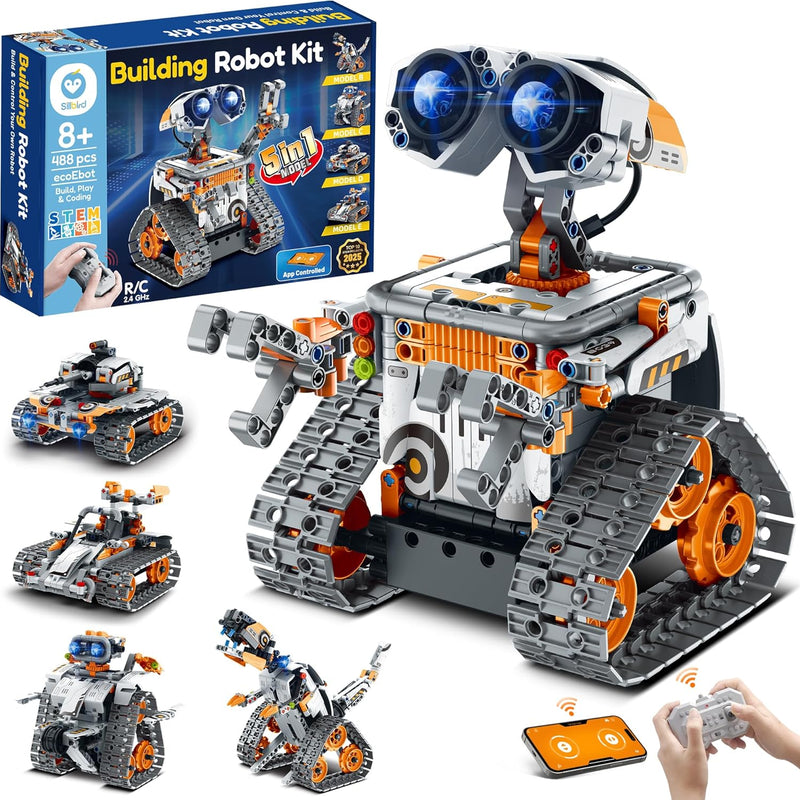 Sillbird 5-in-1 Programmable Robot Building Kit, STEM Toys for Boys 8-12