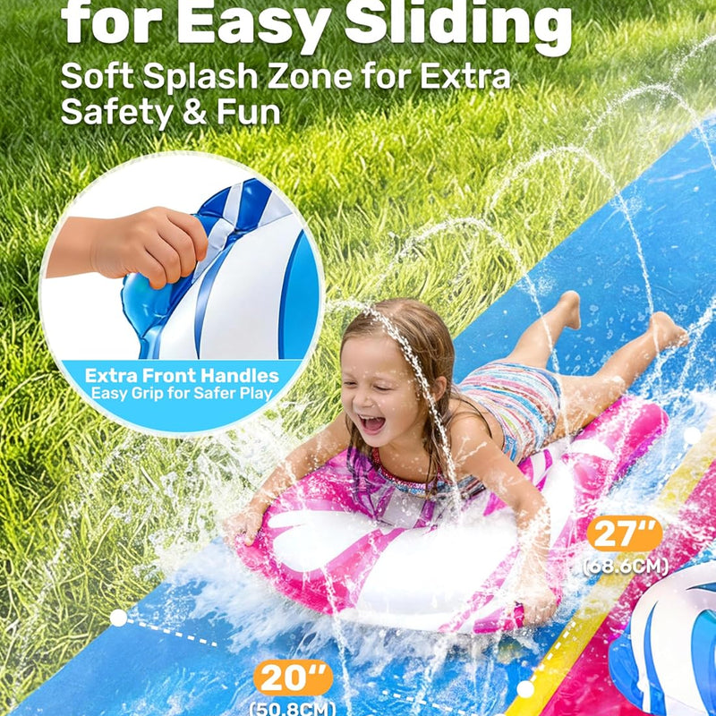 JOYIN 22.5FT Water Slide and 2 Inflatable Boards, Extra Long Heavy Duty Double Lawn Waterslide with Sprinkler for Kids Adults Backyard Summer Water Toy Outdoor Fun, Blue, Pink