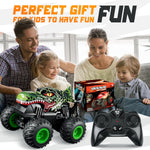BEZGAR 1:20 Scale Remote Control Monster Truck with Light & Music for Kids 4-7, Dinosaur RC Car with 360° Spins and Drifting