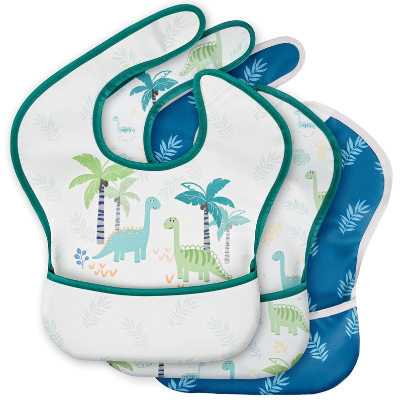 3 Pack Waterproof Baby Bibs for Eating, Mess Proof Feeding Bib | Lightweight & Wipeable Toddler Food Bibs, Large Catch-All Pocket, Food-Grade Baby Eating Essentials Gifts, Black Cherkerd