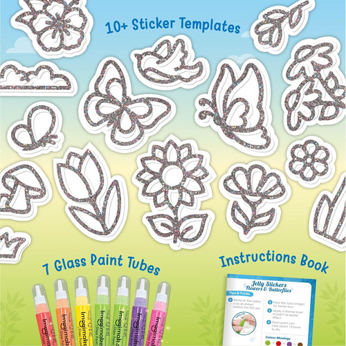 Imagimake DIY Jelly Stickers - Flowers & Butterflies, 10 Stickers, Art Kit | Paint, Peel & Stick Painting Activity for Kids, Birthday Gift for Boys & Girls Ages 3,4,5,6,7 Years Old