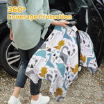 Rquite Car Seat Cover Baby Boy, Breathable Muslin Infant Carseat Canopy | 100% Muslin Cotton, Lightweight Breathable Soft, 47.2″ × 35.4″ Large Size, Stroller Sun Shade for Summer Hot Day, Dinosaur