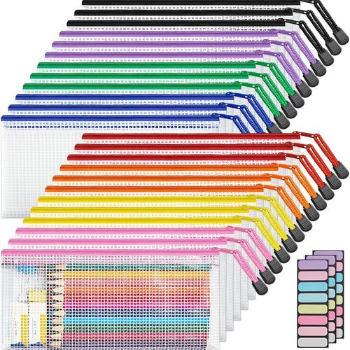 JARLINK 24 Pack A6 (9.3 × 4.0 in) Mesh Zipper Pouch Bags, Waterproof Pencil Pouch for School Supplies Storage, Small Zipper Pouches for Cash, Cosmetics, Travel Organization, 8 Colors
