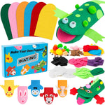 WATINC 6-Piece Animal Hand Puppet Making Kit for Kids, DIY Art Craft Felt Sock Puppets, Pompoms, Googly Eyes, and Felt Decorations for Creative Storytelling and Role Play.