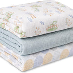 Muslin Swaddle Blankets for Newborn, 3 Pack Breathable Soft Receiving Blanket, Large 38 x 40 inches Swaddle Wrap Burping Clothes, Essentials Infant Shower Items, Toddler Gift (Bright Colors)