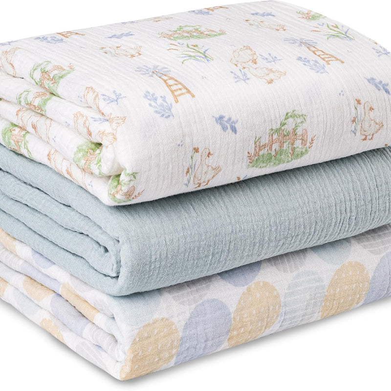 Muslin Swaddle Blankets for Newborn, 3 Pack Breathable Soft Receiving Blanket, Large 38 x 40 inches Swaddle Wrap Burping Clothes, Essentials Infant Shower Items, Toddler Gift (Cute Flower)