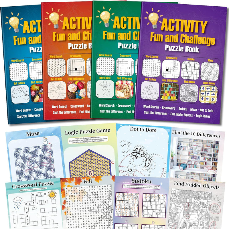 Elfew 4 Pack Activity Book for Adults, 150+ Brain Games, Puzzles Books for Adults, Teens and Seniors, Activities for Adults, Memory Games Includes Word Search, Sudoku, Mazes and More
