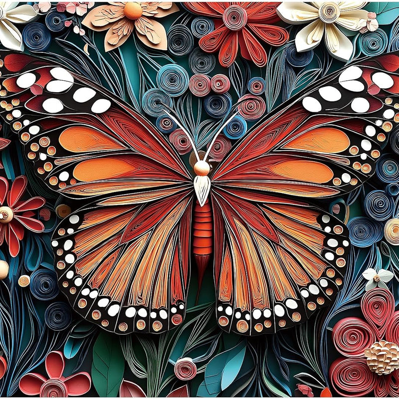 MINIWAN 1000 Piece 3D Quilled Paper Art Flower Jigsaw Puzzle | 27.5"x19.7", Letters on Back, Reference Poster, Hard Color Challenge, For Adults & Seniors
