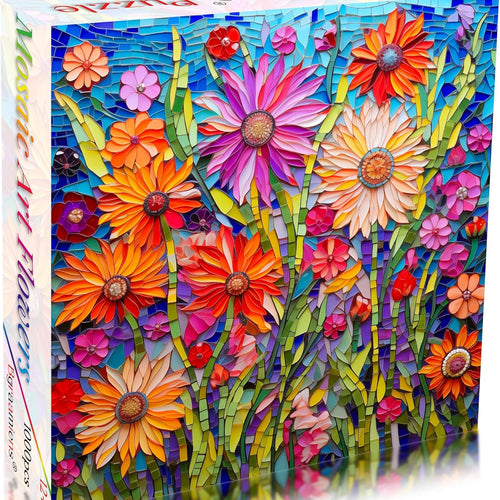 Bgraamiens Mosaic Art Flowers 1000 Piece Ceramic Tile Puzzle for Adults, Stained Glass Jigsaw