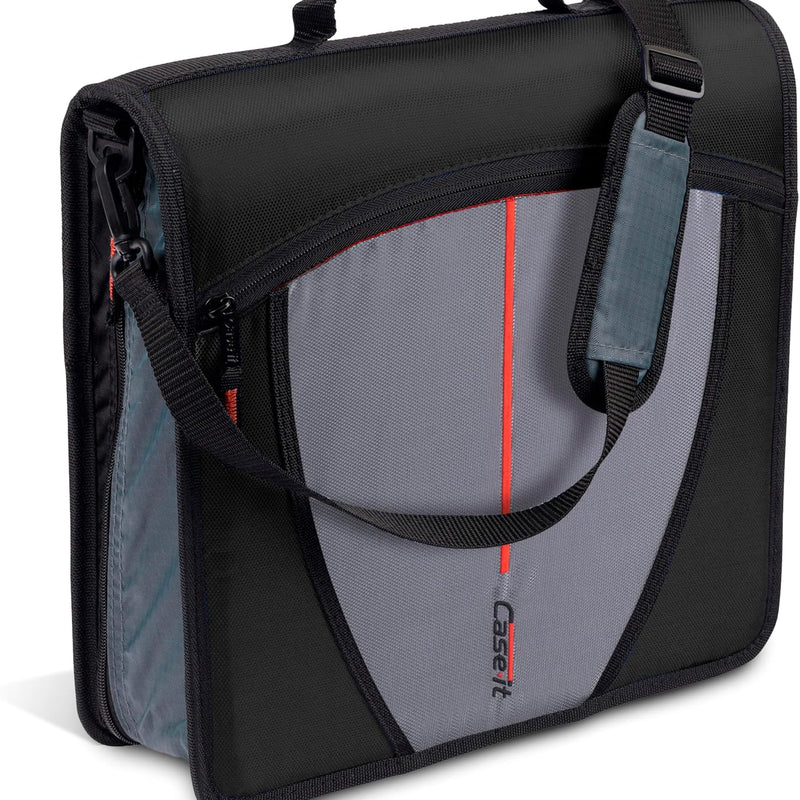 Case-it Mighty Zip Tab School Zipper Binder | 3-Inch O-Rings, 600-Sheet Capacity, 5-Subject Expanding File Folder, Multiple Pockets & Storage Organizer, Shoulder Strap | D-146 Jet Black