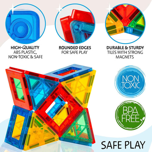 125PCS XL Magnetic Tiles Set with Storage Bag - Magnetic Building Tiles for Kids Ages 3-8, STEM Magnet Construction Toy