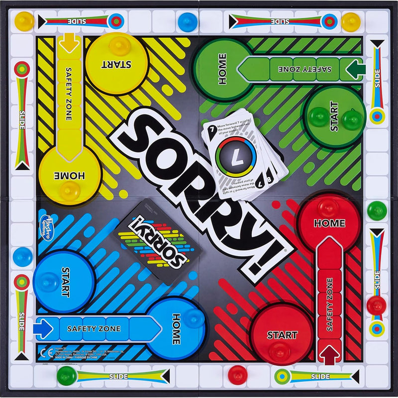 Classic Sorry! Hasbro Board Game for Kids Ages 6 and Up with 4 Pawns and Family Game Night Fun