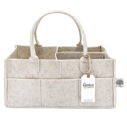 Parker Baby Co. Felt Diaper Caddy Organizer - Large, White | Portable nursery storage bin for diapers, wipes, bottles & baby essentials for home/car. Soft felt, foldable design 13x9x7"