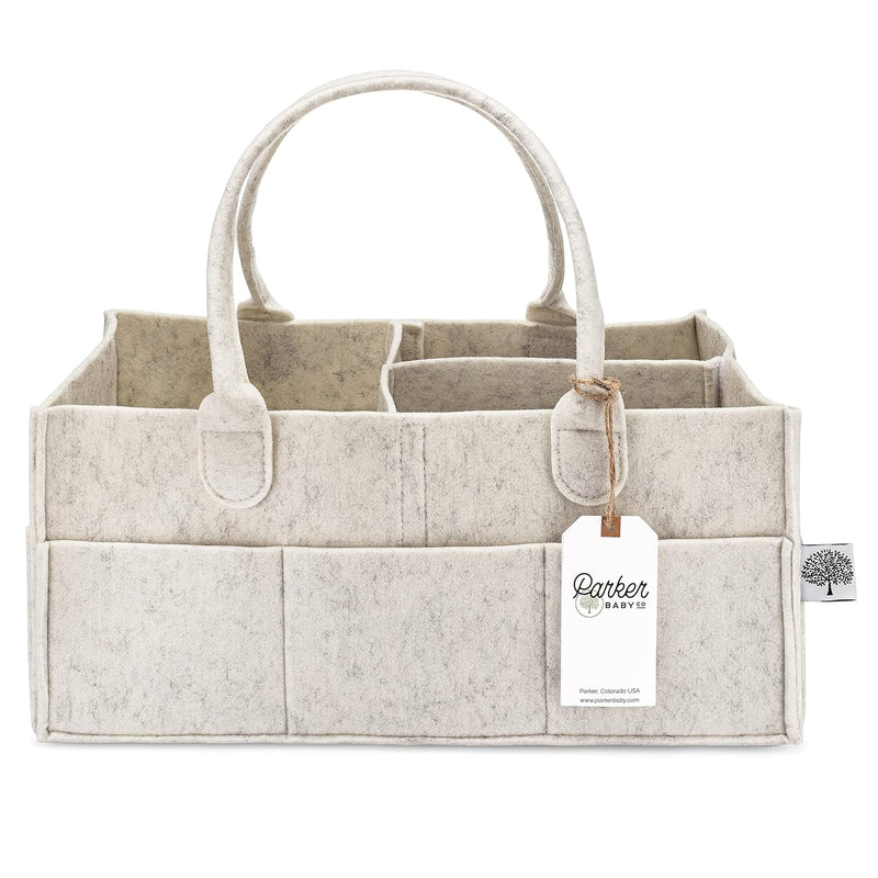 Parker Baby Co. Felt Diaper Caddy Organizer - Large, White | Portable nursery storage bin for diapers, wipes, bottles & baby essentials for home/car. Soft felt, foldable design 13x9x7"