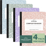 Yeplan Composition Notebooks 4 pack, Wide Ruled Notebook Paper, 9 3/4" x 7 1/2", 80 Sheets/160 Pages, Aesthetic Marble Composition Notebook for School & Office Supplies (4, Pastel Marble Colors)