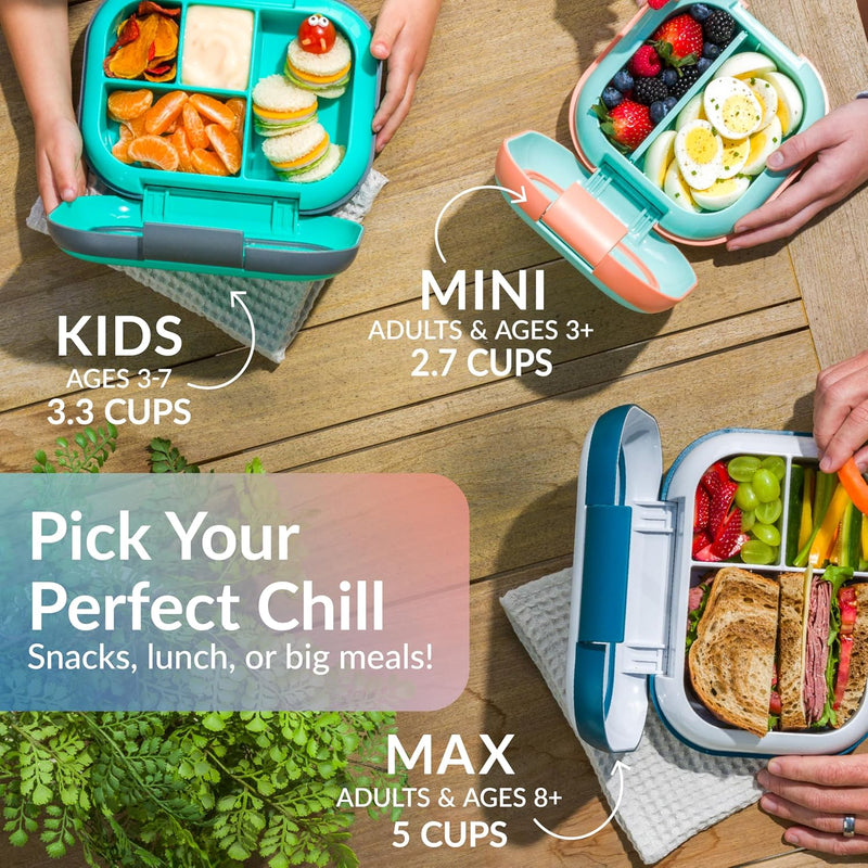 Bentgo Chill Mini Leak-Proof Lunch Box – Built-In Ice Pack Keeps Food Cold, 2.7-Cup Capacity for Snacks or Sandwich, 3 or 4 Compartments, PFAS & BPA-Free, Ideal for Adults & Kids 3+ (Seaside Papaya)