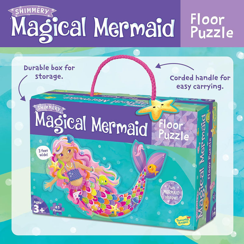 Peaceable Kingdom Shimmery Magical Mermaid 41-Piece Floor Puzzle for Ages 3+