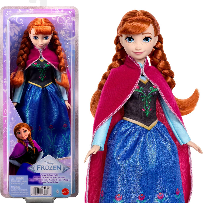 Mattel Disney Frozen Anna Fashion Doll in Sparkling Removable Dress, Cape & Boots and Braided Hair, Posable & Collectible, Inspired by Movie