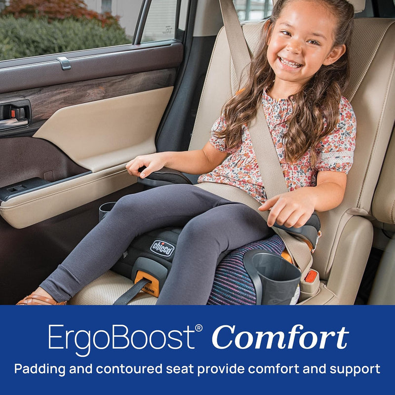 Chicco GoFit ClearTex Plus Backless Booster Car Seat, 40-110 lbs | Sunset/Purple, portable booster seat for ages 4+, ErgoBoost padding, quick-release LATCH, carry handle, GREENGUARD Gold
